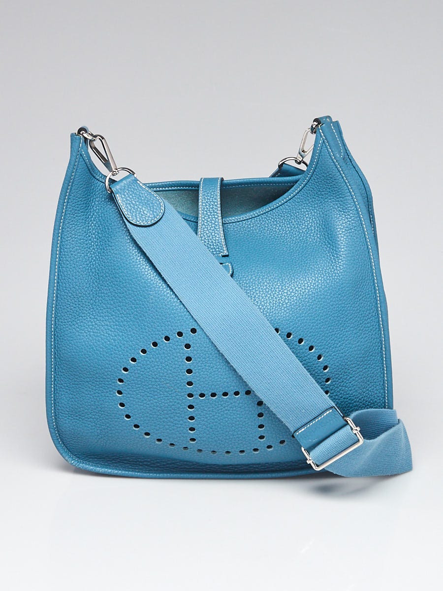 Hermes Blue Jean Clemence Leather Evelyne GM III Bag - Yoogi's Closet