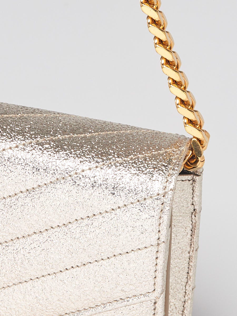 Yves Saint Laurent Gold Chevron Quilted Textured Leather Yves Saint Laurent Gold Chevron Quilted Textured Leather