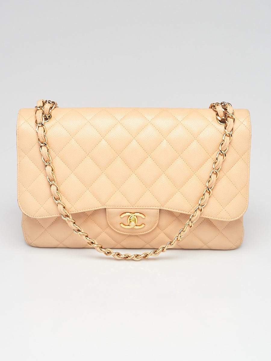 Chanel Beige Clair Quilted Caviar Leather Classic Jumbo Double Flap Bag