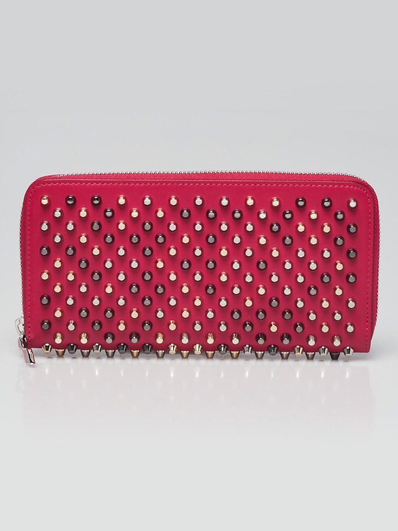 Christian Louboutin, Bags, Christian Louboutin Panettone Pink Leather  Gold Spikes Zip Around Long Wallet