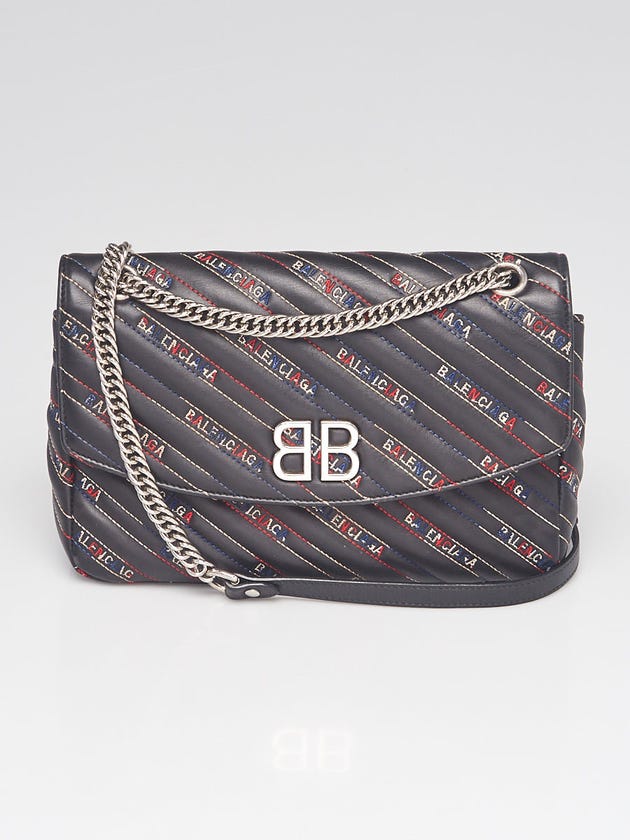 Balenciaga Black/Multicolor Embroidered Leather BB Round Medium Bag