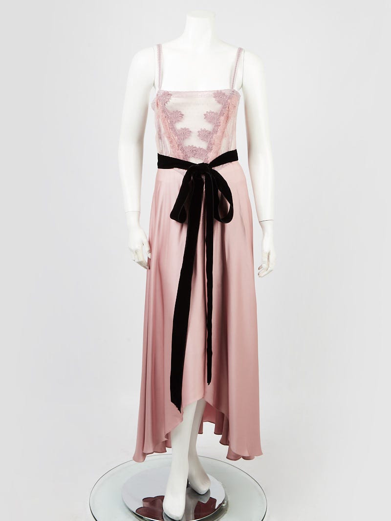 Gucci Ancient Mauve Double Silk and Lace Long Dress Size 8/42
