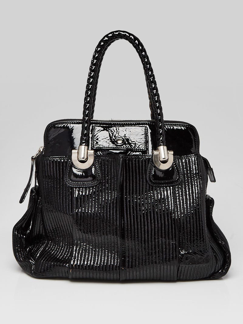 バッグ Chloe Eloise Black Leather Satchel Bag Chloe Black Quilted Patent Leather Heloise Large Satchel Bag