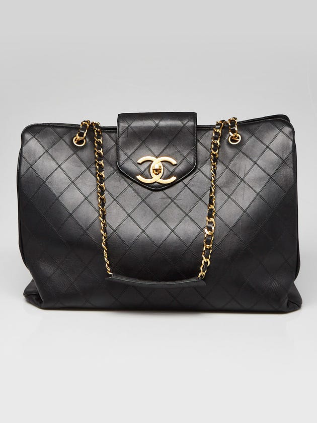 chanel black xl jumbo weekender overnighter travel tote bag Shopping Quilted Vintage 90's Runway Calfsk House of Carver Chanel Black Quilted Caviar XXL