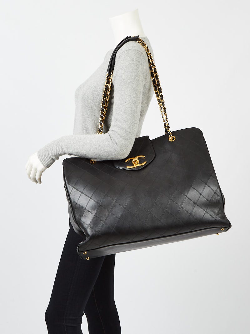 Chanel Black Leather Extra Large Supermodel Weekender Travel Flap Shoulder  Bag