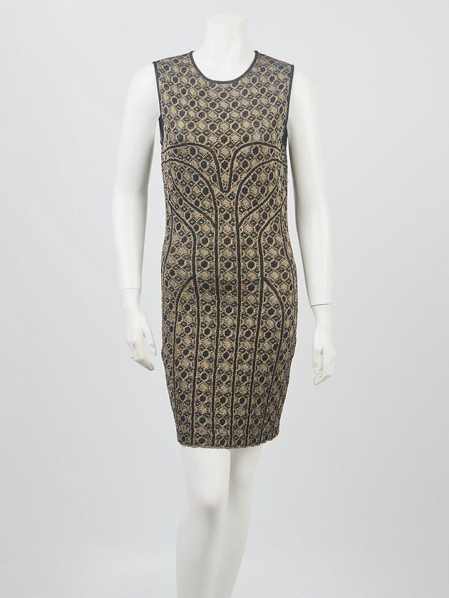 Alexander McQueen Black/Gold Viscose Blend Fabric Sleeveless Dress Size L
