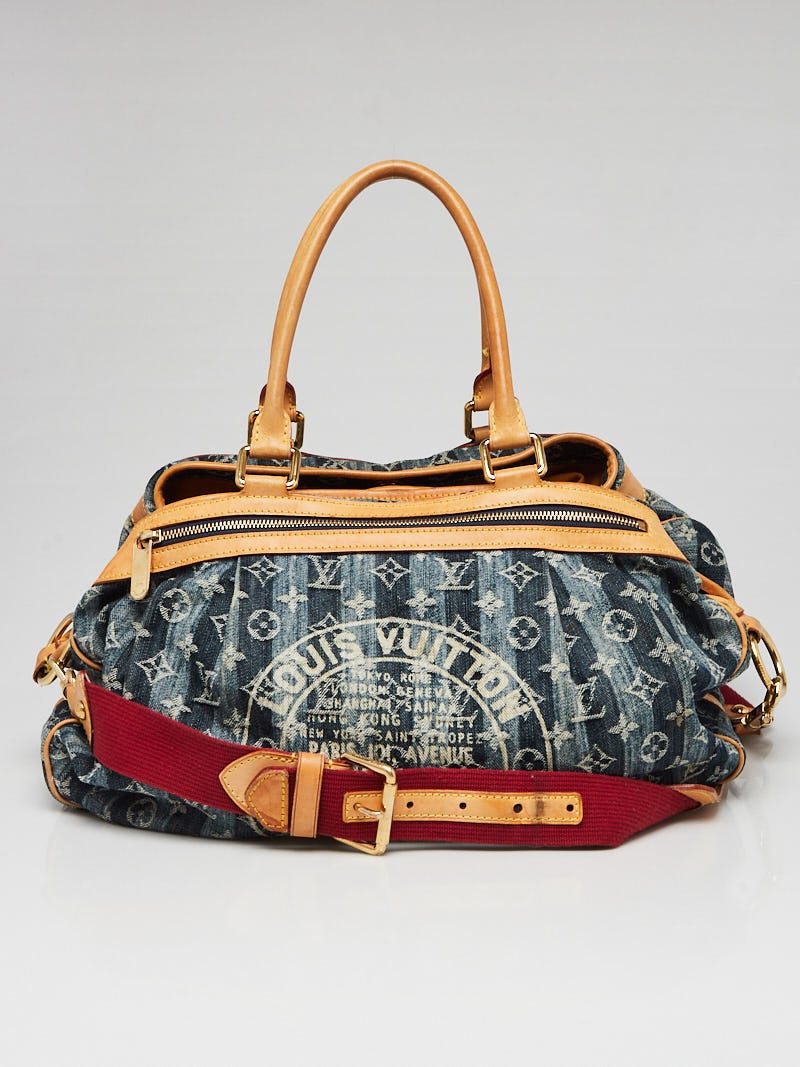 Louis Vuitton Porte Epaule Raye Handbag Striped Monogram Denim GM