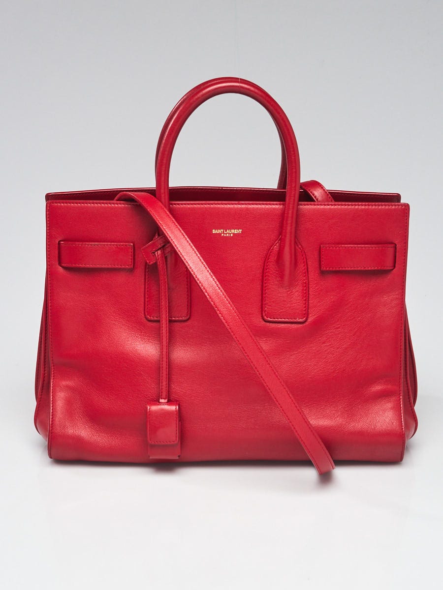 Yves Saint Laurent Red Calfskin Leather Small Sac de Jour Tote Bag