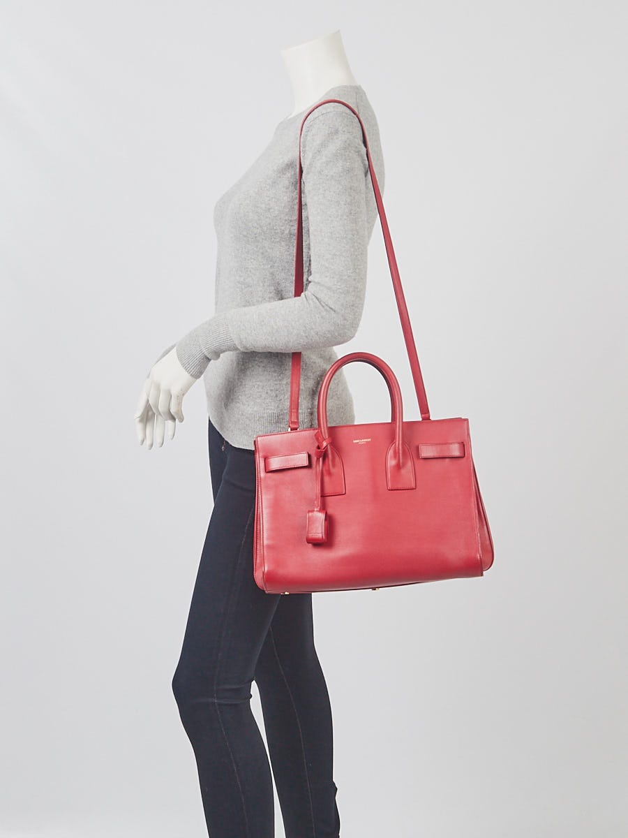 Yves Saint Laurent Red Calfskin Leather Small Sac de Jour Bag