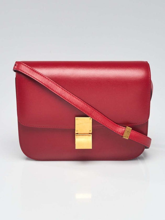 Celine Red Smooth Calfskin Leather Medium Classic Box Flap Bag