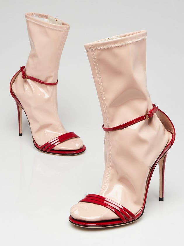Gucci Red/Beige Patent Leather/Latex Sock Sandal Heels Size 7.5/38