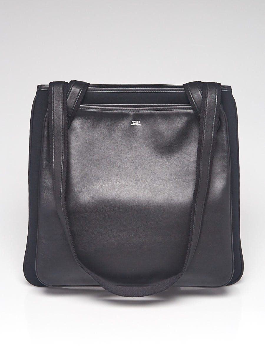 Hermes Black Canvas and Swift Leather Mrs. Hippie Shoulder Bag