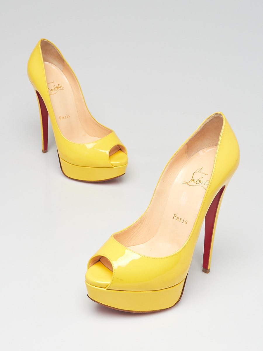 Christian Louboutin Yellow Patent Leather Lady Peep 150 Pumps Size