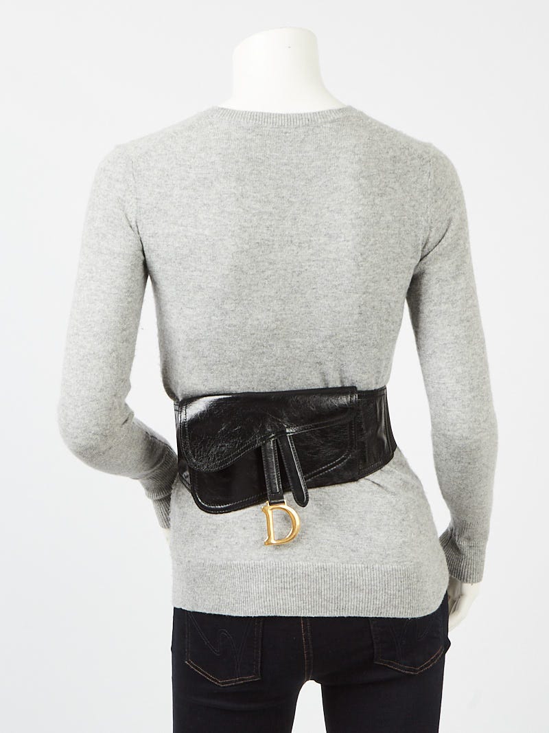 Christian Dior Black Crinkled Lambskin Leather Saddle Belt Bag