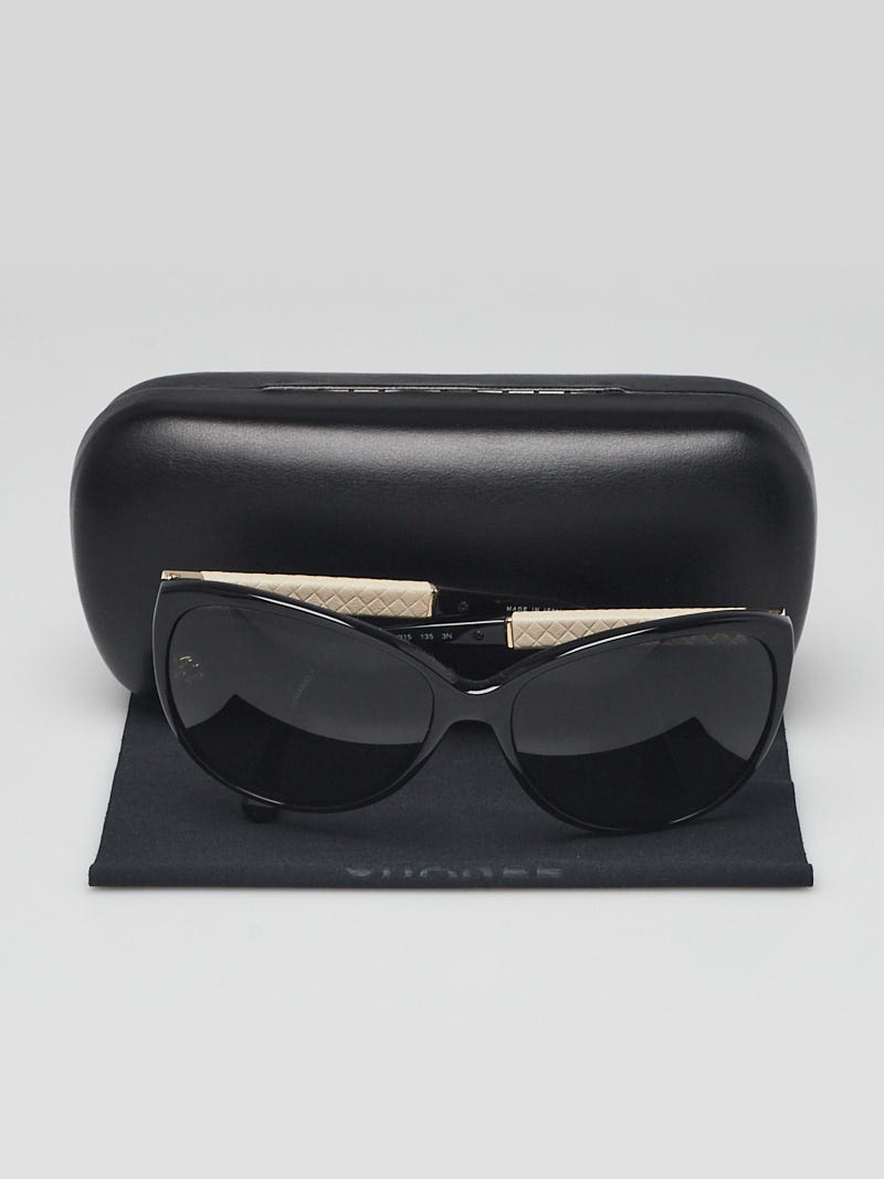 Chanel Black Frame and Leather Quilted Arm Sunglasses-5225  display picture 3