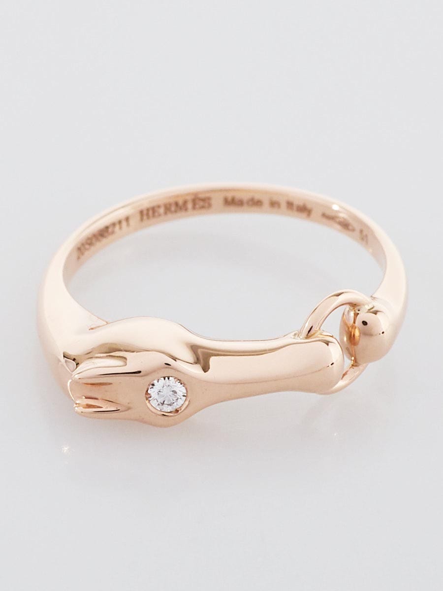 Hermes 18k Rose Gold and Diamond Galop Very Small Model Ring Size