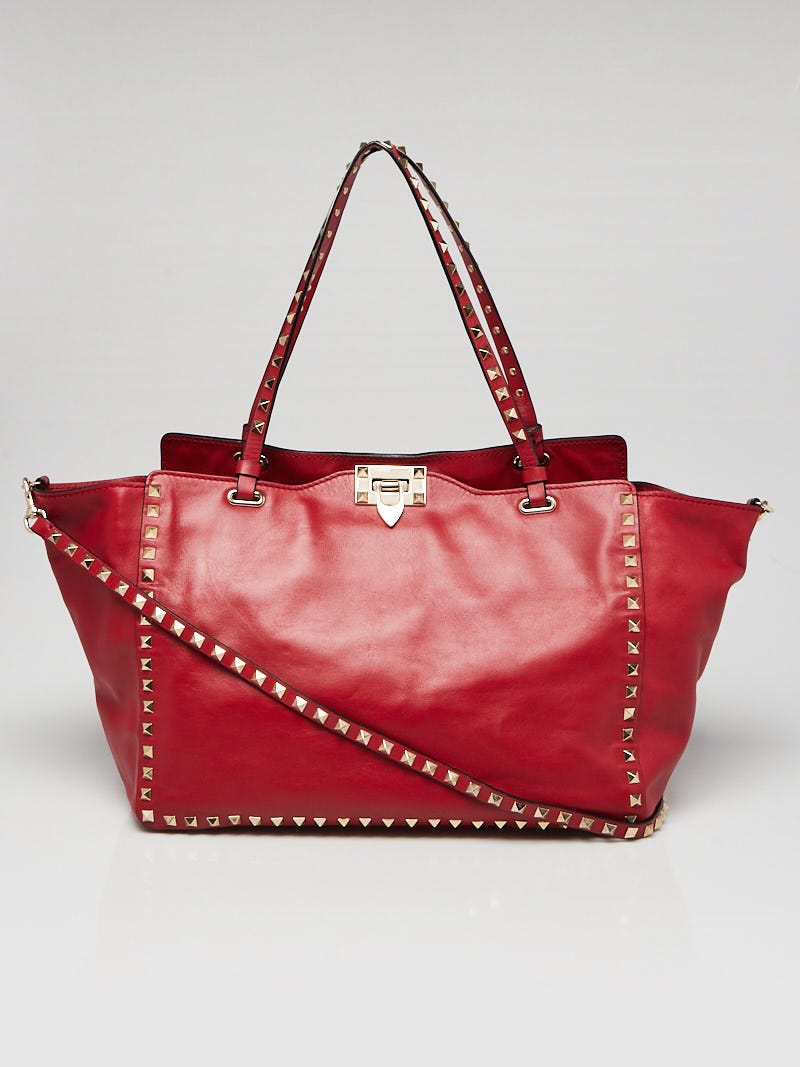 Valentino Red Leather Rockstud Trapeze Medium Tote Bag at 1stDibs