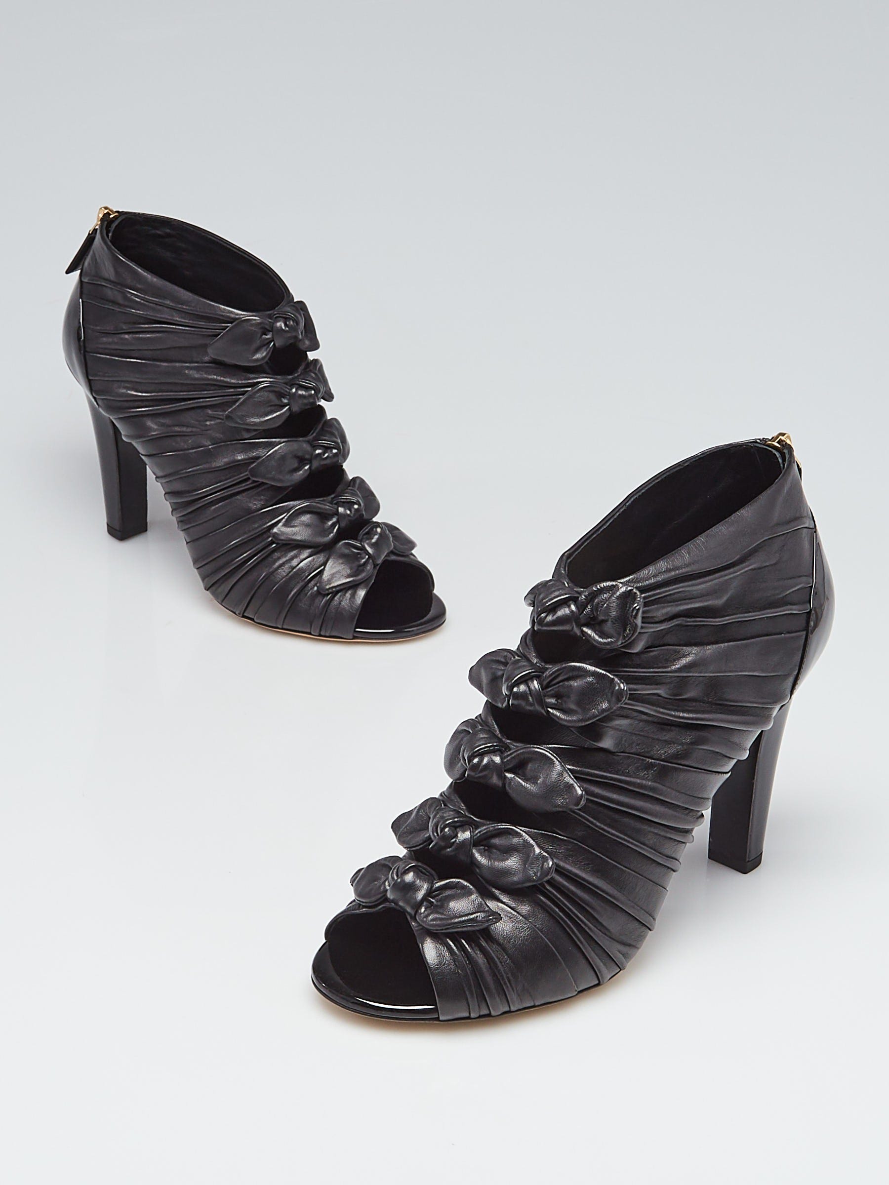 Chanel Black Leather/Patent Leather Open Toe Knotted Booties Size 9/39.5 -  Yoogi's Closet