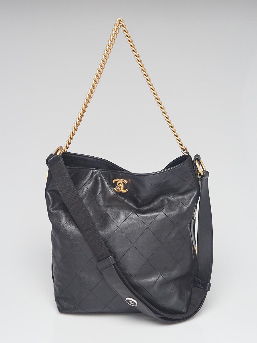 Chanel Button Up Hobo Quilted Calfskin with Grosgrain Large
