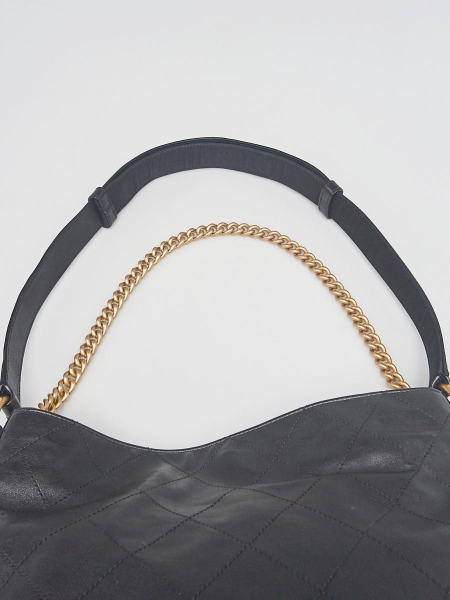 CHANEL Black Quilted Leather Button Up Hobo Bag