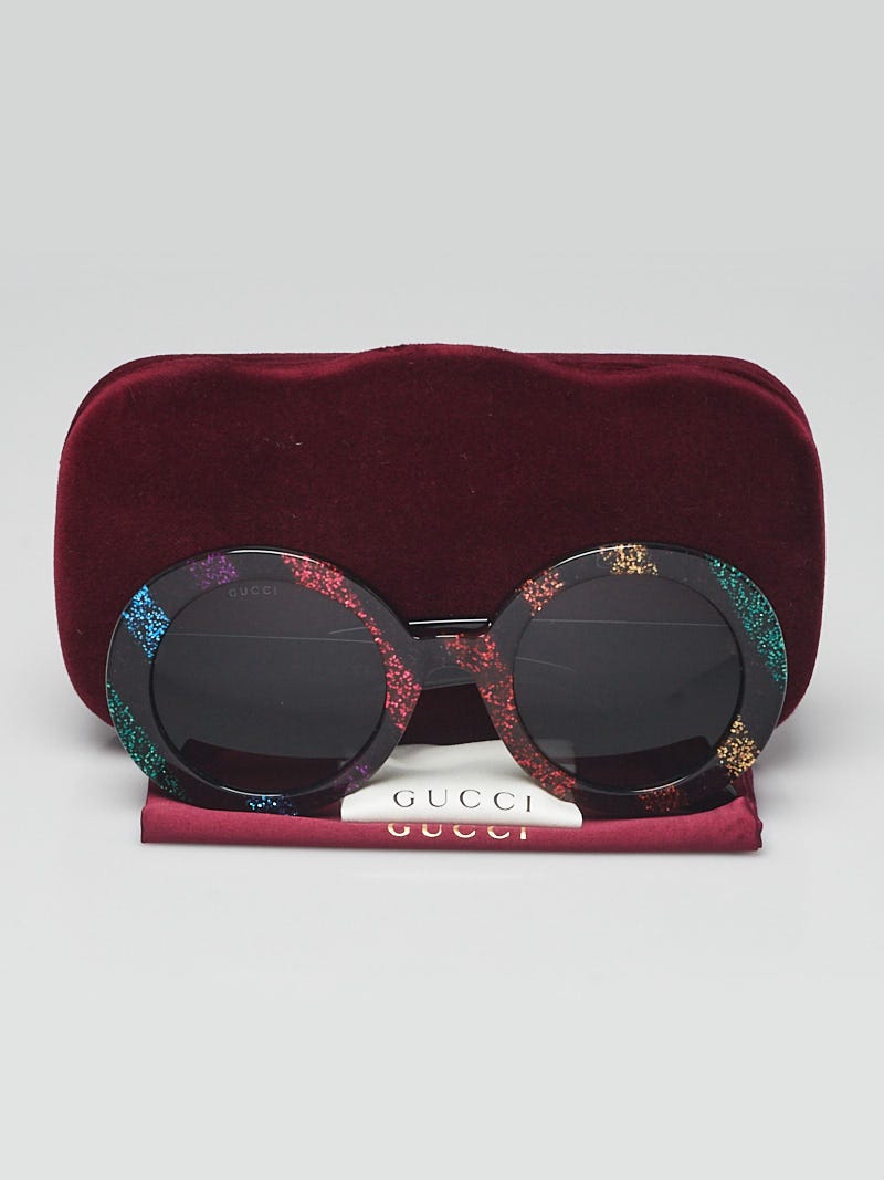 Gucci Black/Multicolor Acetate Rainbow Glitter Round Frames  display picture 3