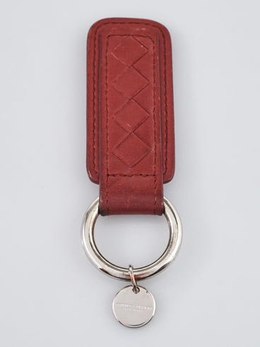 Bottega Veneta Dark Red Intrecciato Woven Leather Tab Key Ring