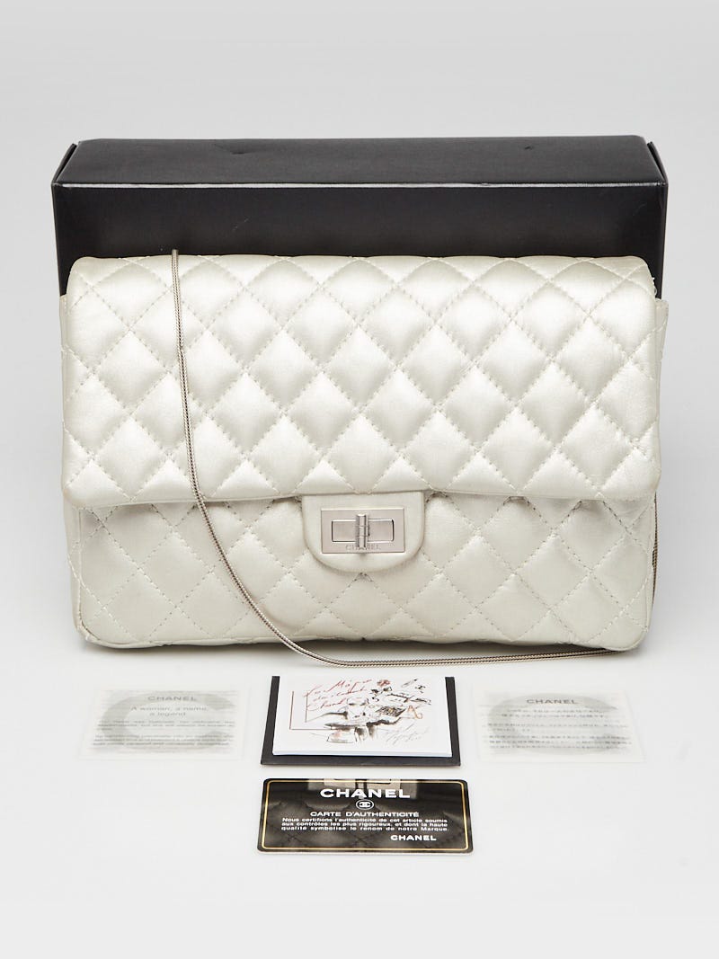 Chanel Light Silver Metallic Quilted Calfskin Leather Micro
