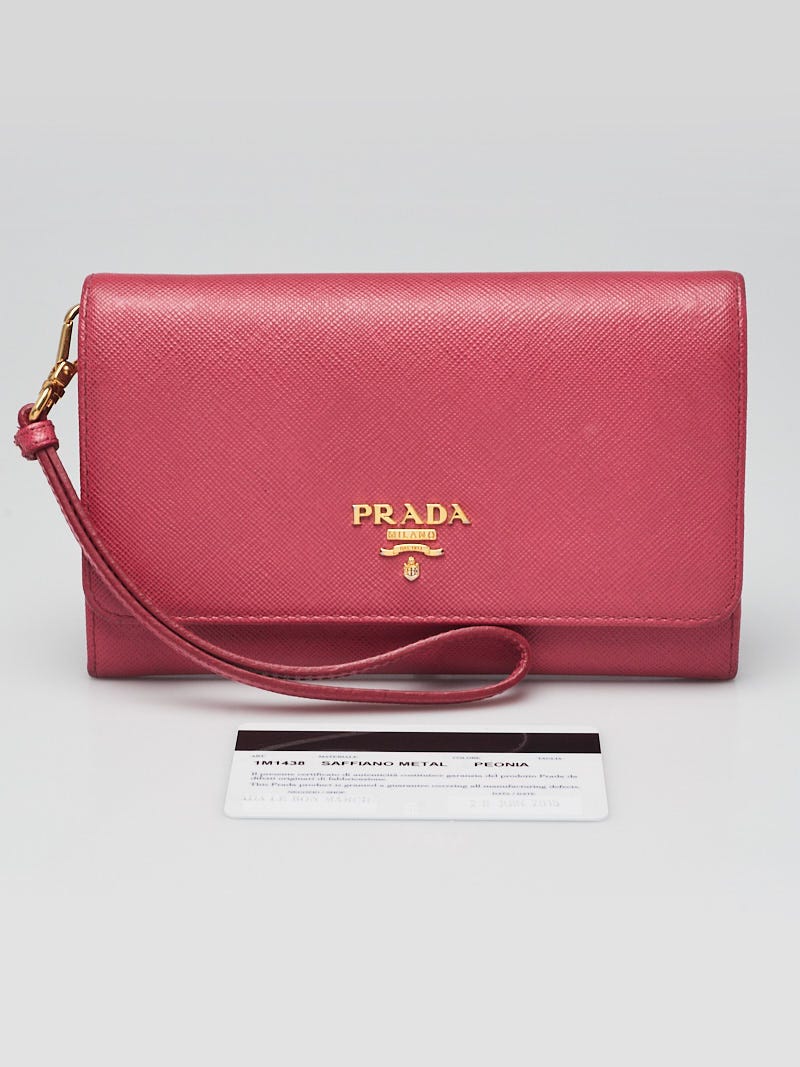 Prada Peonia Saffiano Metal Leather Wristlet Wallet 1M1438 | Yoogi's Closet