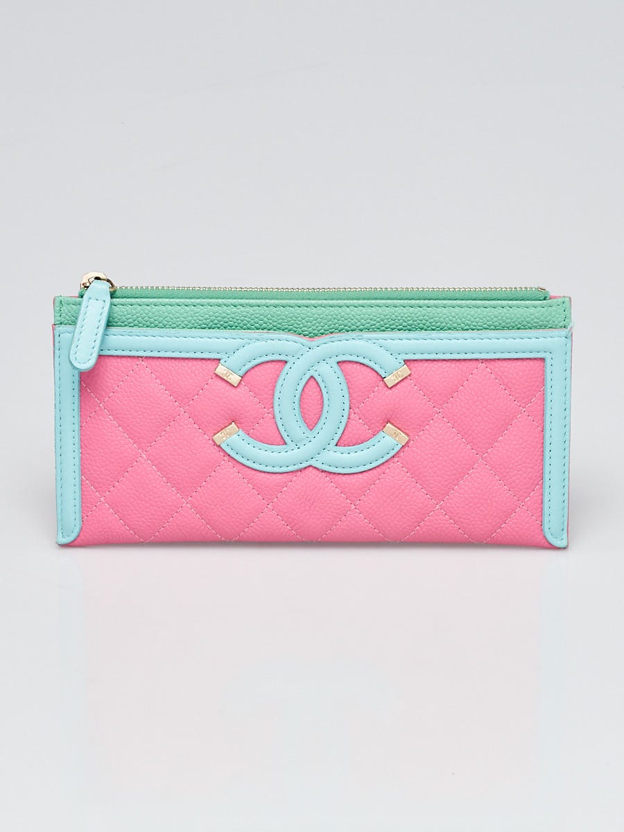 Chanel Pink/Blue/Green Caviar Leather Filigree Zip Pouch Wallet - Yoogi's  Closet