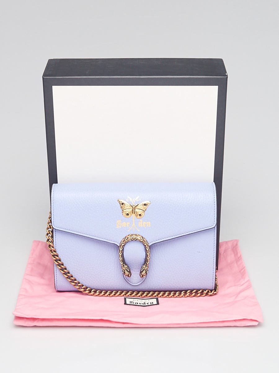 Gucci Purple Pebbled Leather Dionysus Garden Mini Wallet on Chain