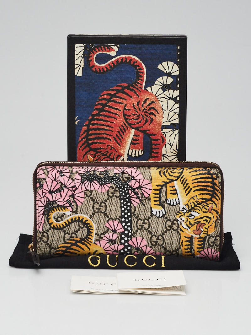 Gucci GG Supreme Coated Canvas Bengal Tiger Zip Around Wallet