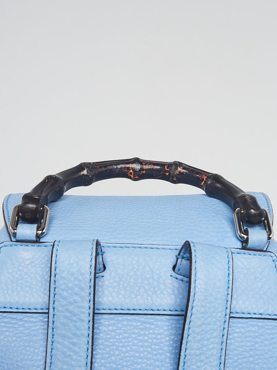 Gucci Light Blue Pebbled Leather Bamboo Backpack Bag  display picture 1