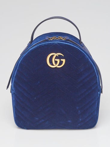 Gucci Blue Quilted Velvet Marmont Backpack Bag