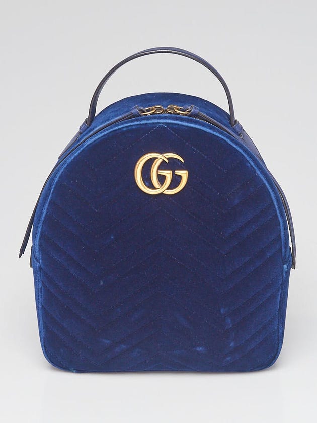 Gucci Blue Quilted Velvet Marmont Backpack Bag