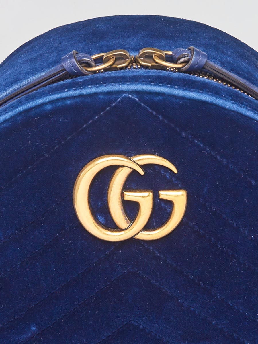 Gucci Blue Quilted Velvet Marmont Backpack Bag | Yoogi's Closet Gucci Blue Quilted Velvet Marmont Backpack Bag | Yoogi's Closet
