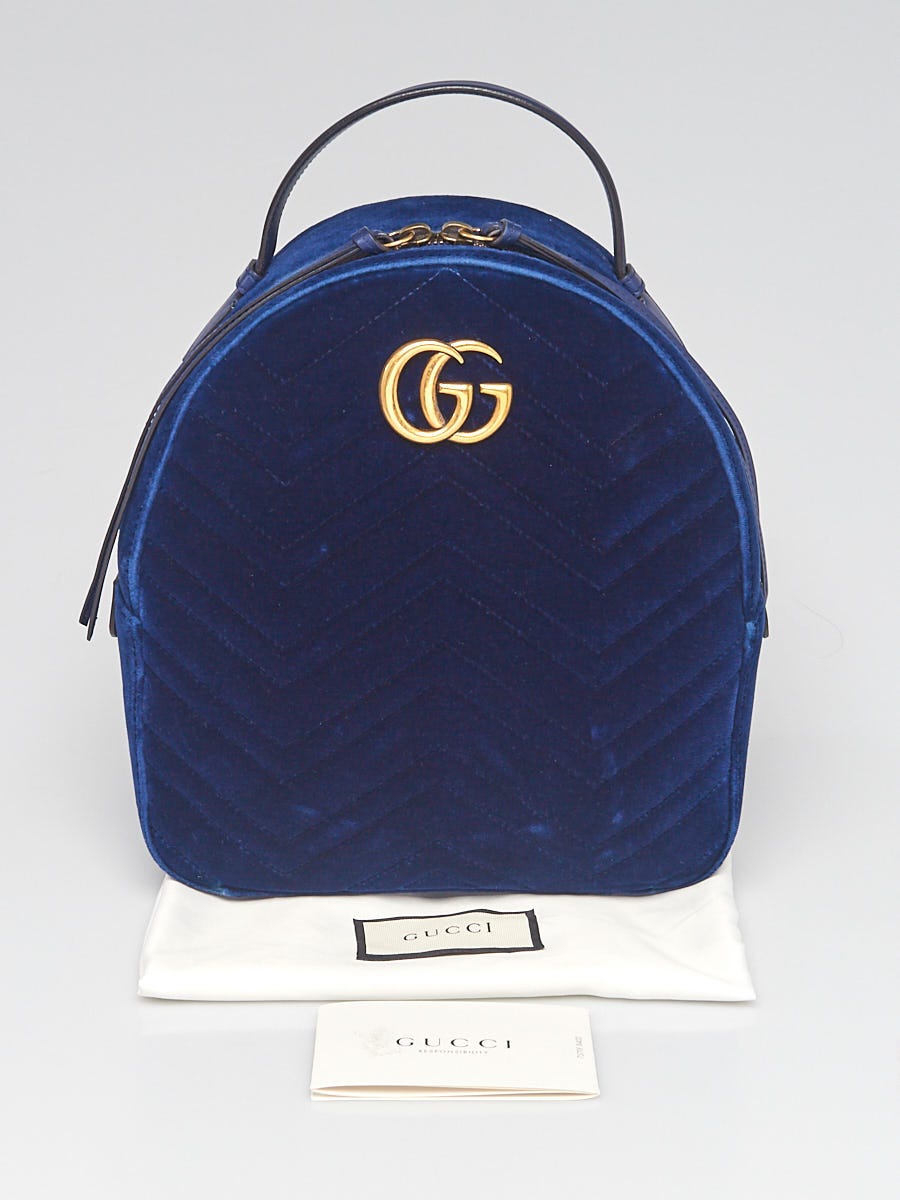 Gucci Blue Quilted Velvet Marmont Backpack Bag - Yoogi's Closet
