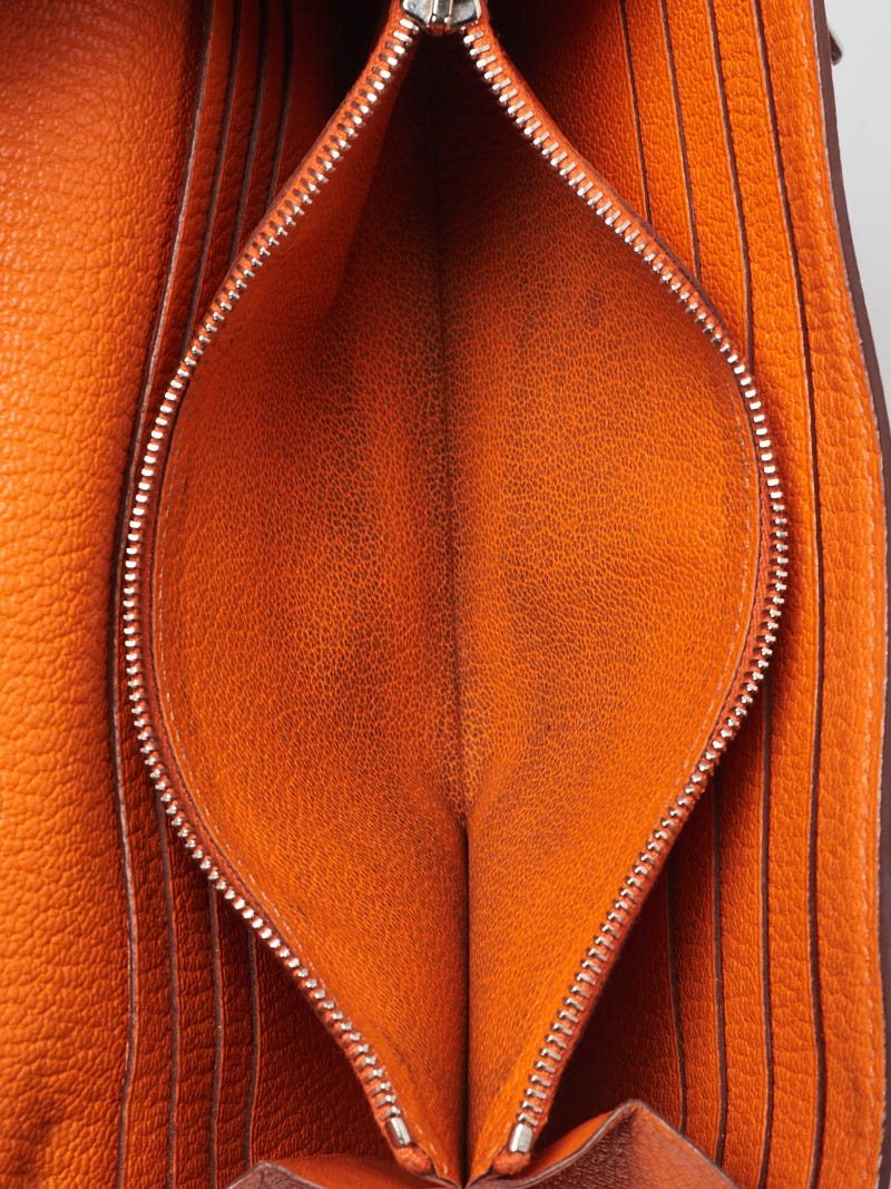 Hermes Orange Chevre Mysore Leather Palladium Plated Kelly Wallet
