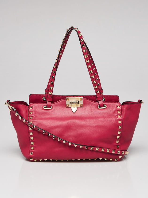 Valentino Pink Leather Rockstud Trapeze Small Tote Bag