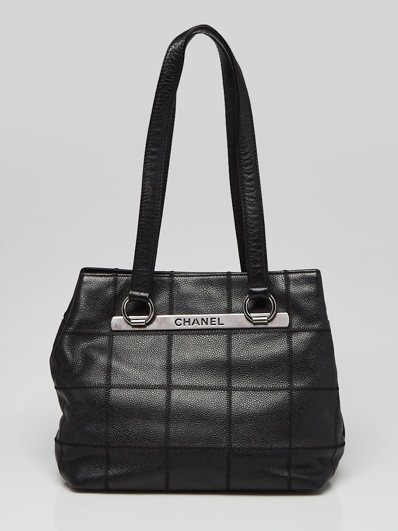 Chanel Black Square Stitch Caviar Leather Small Tote Bag - Yoogi's Closet