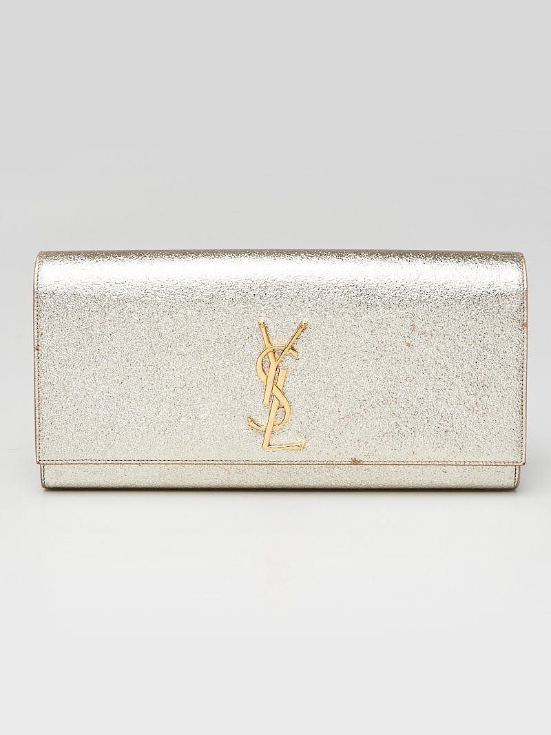 Saint Laurent Gold Calfskin Leather Monogram Clutch Bag - Yoogi's
