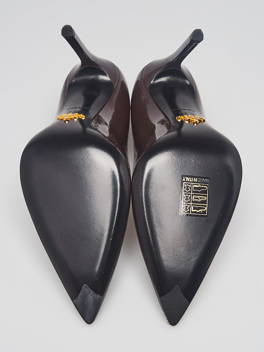 Prada Cafe Patent Leather Pointed Toe Pumps Size 5/35.5