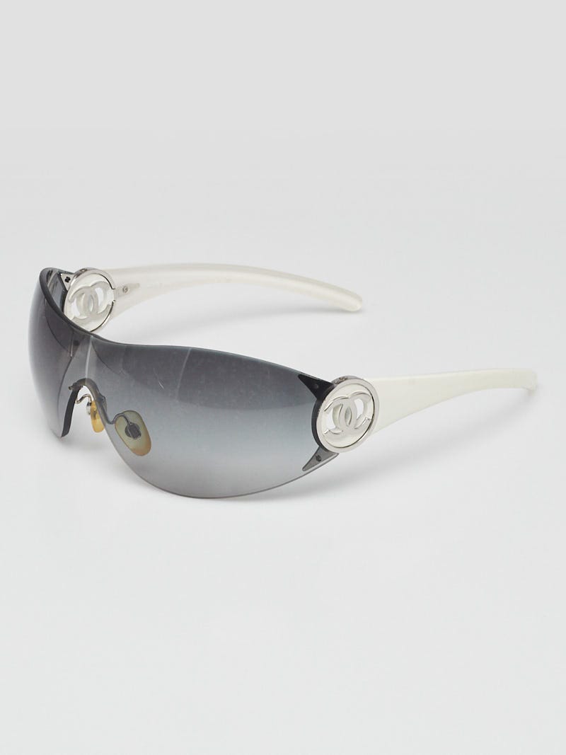 Chanel White Acetate Silvertone Metal Frame Gradient Tint Lens Sunglasses  4146 - Yoogi's Closet