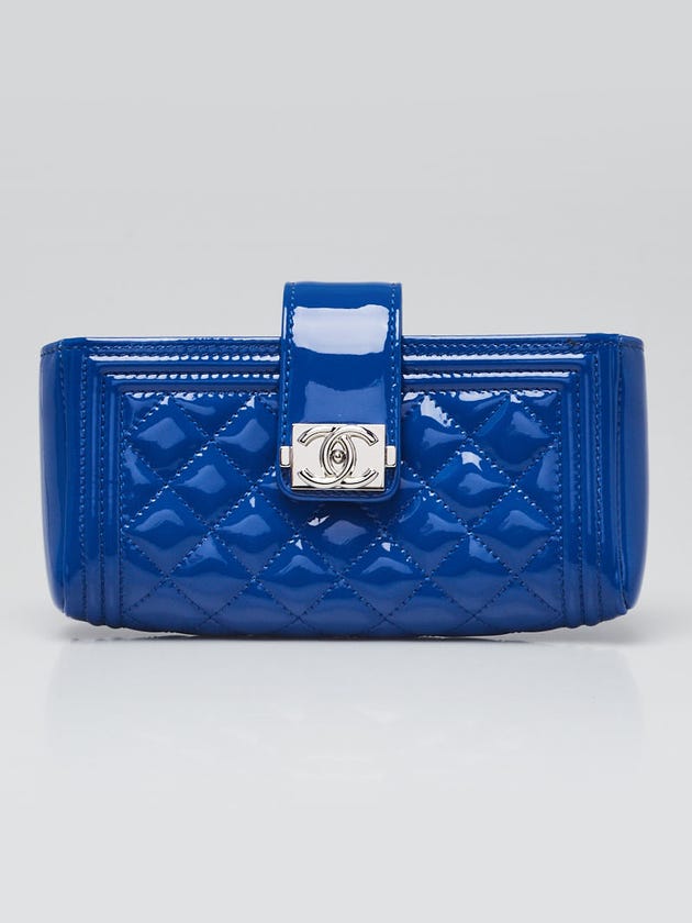 Chanel Blue Quilted Patent Leather Boy Mini Phone Pouch