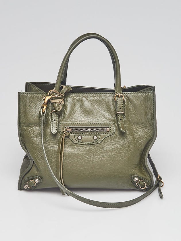 Balenciaga Green Calfskin Leather Mini Papier A4 Magnet Tote Bag