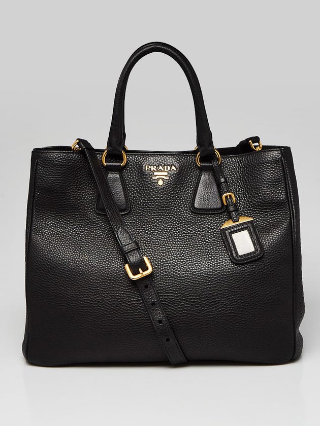 Prada Black Vitello Daino Leather Shopping Tote Bag BN2423