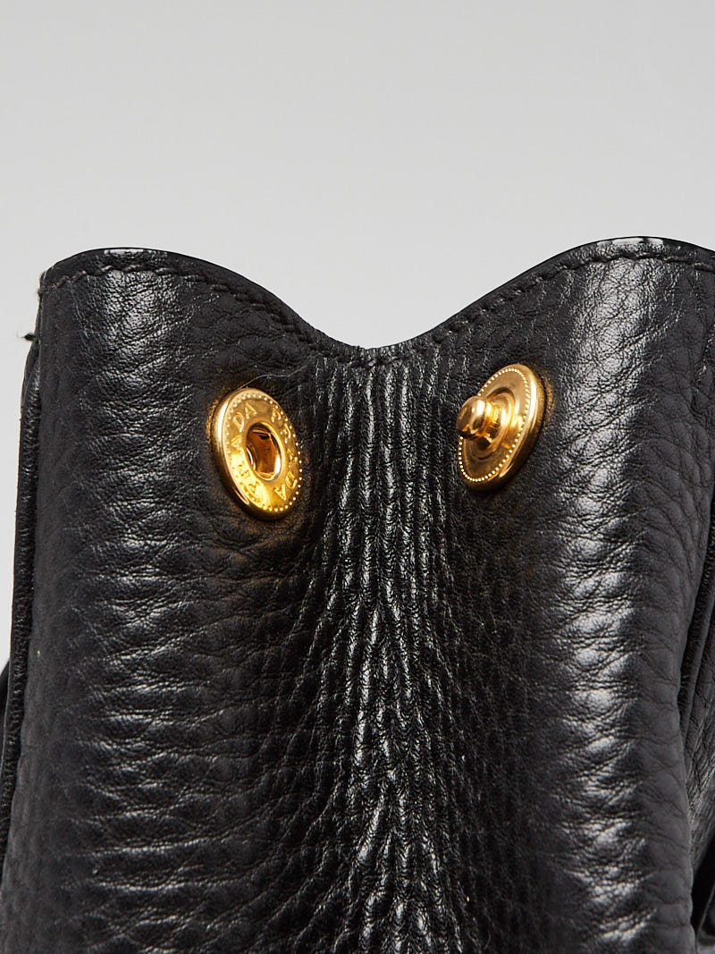 Prada Black Vitello Daino Leather Shopping Tote Bag BN2423