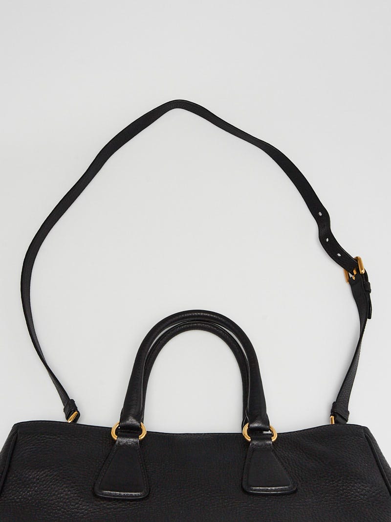 Prada Black Vitello Daino Leather Shopping Tote Bag BN2423