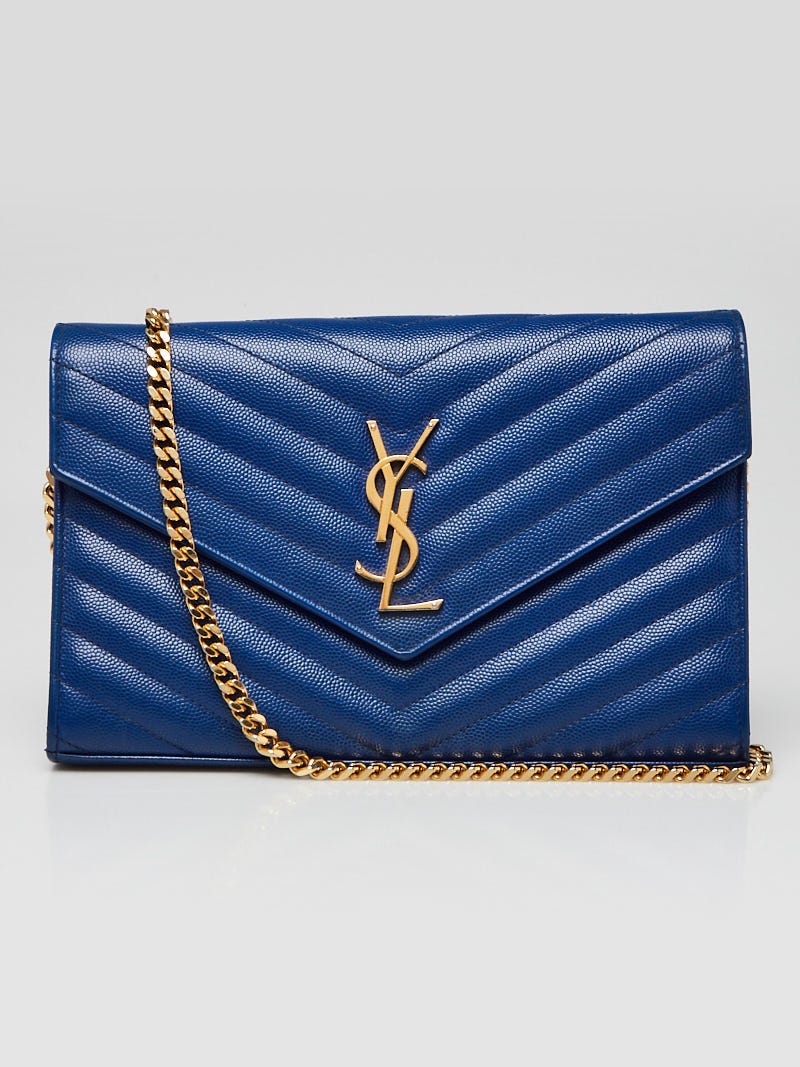 Yves Saint Laurent Bright Blue Chevron Quilted Grained Leather 
