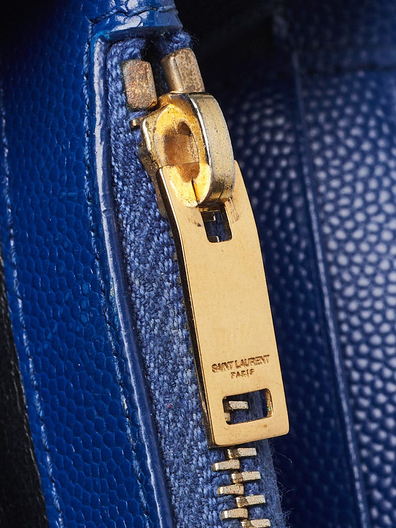 Yves Saint Laurent Bright Blue Chevron Quilted Grained Leather