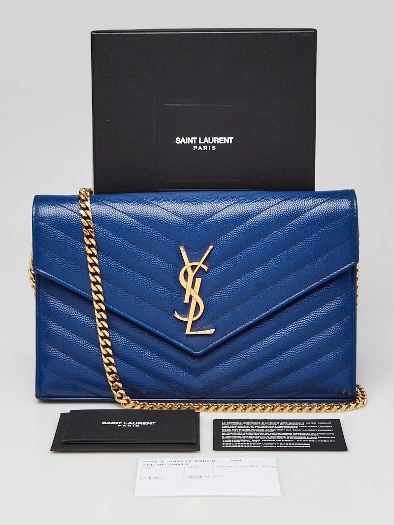 Yves Saint Laurent Bright Blue Chevron Quilted Grained Leather